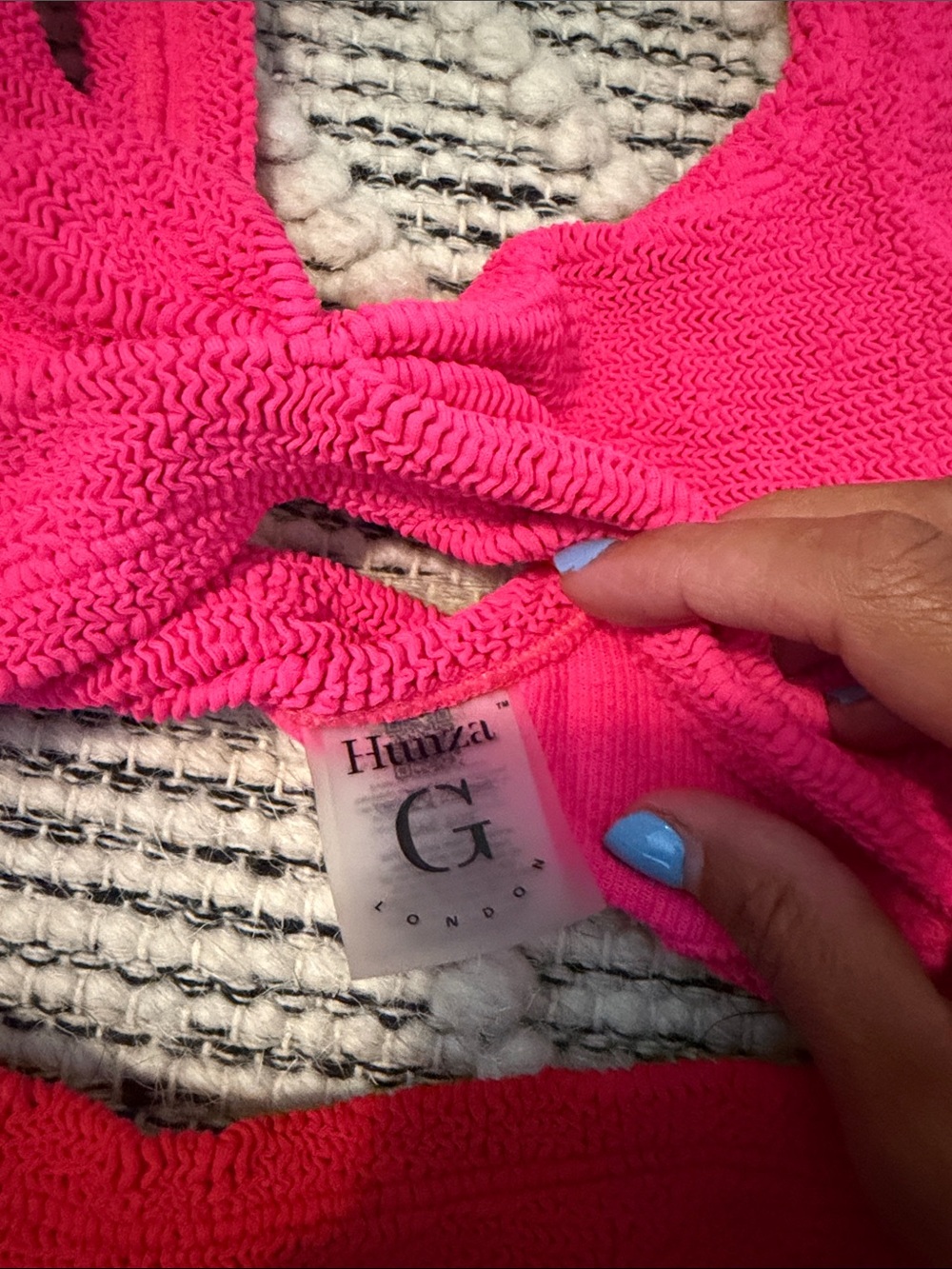 Hunza G Pink Twist-Front Top with Red High-Waist Bottoms - Picture 2 of 3